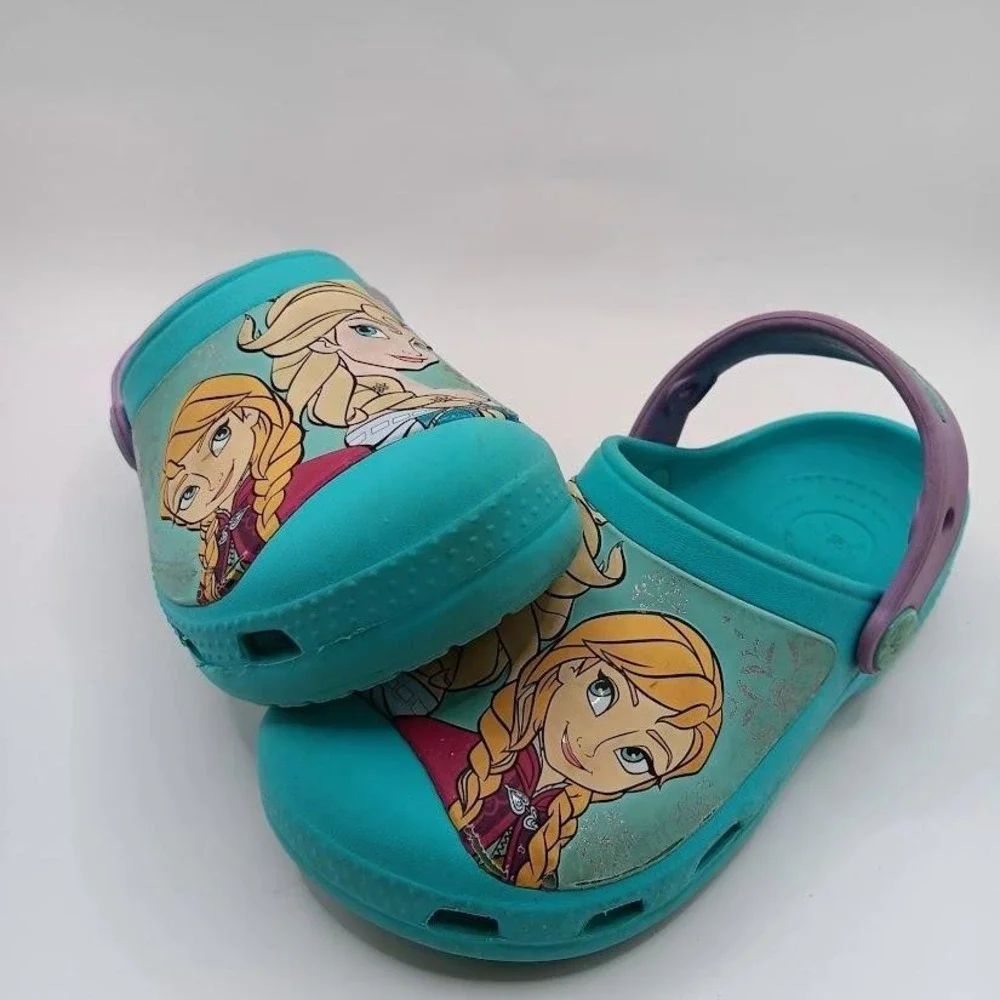 Disney Frozen Crocs Shoes Girls‎ Size C13 Blue Purple Elsa Anna Slip On Comfort